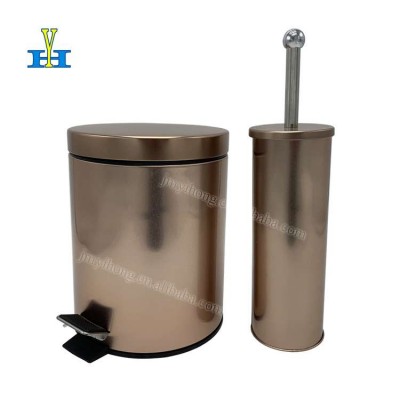 5L Round Style Gold Color Bathroom Hotel Bedroom Trash Bin Foot Pedal Bin Toilet Brush Sets